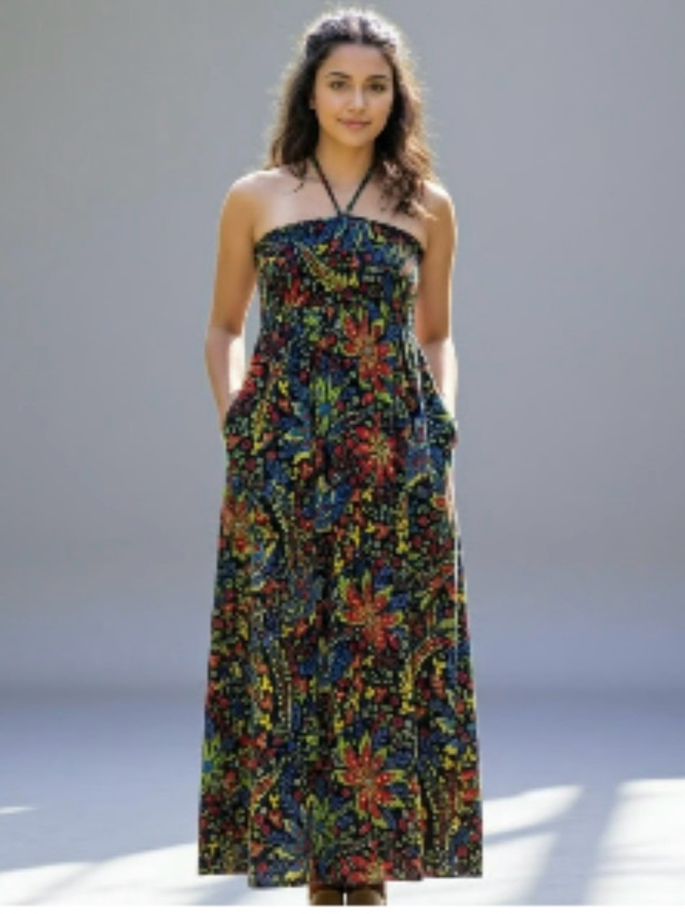 Urban Outfitters Fire Los Angeles Floral Halter Maxi Dress S